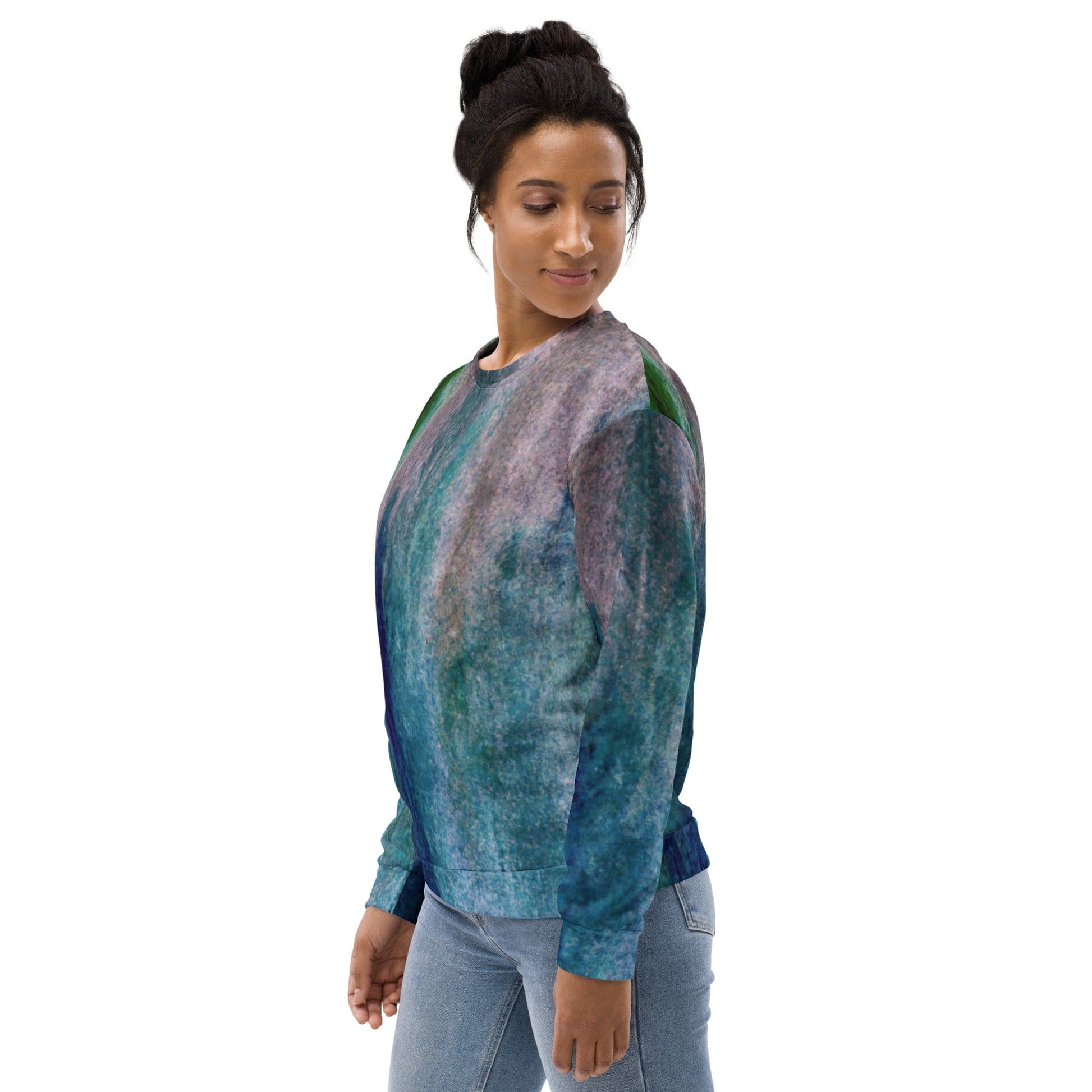 Graphic Sweatshirt for Women Blue Hue Watercolor Abstract Print | Grey Coco