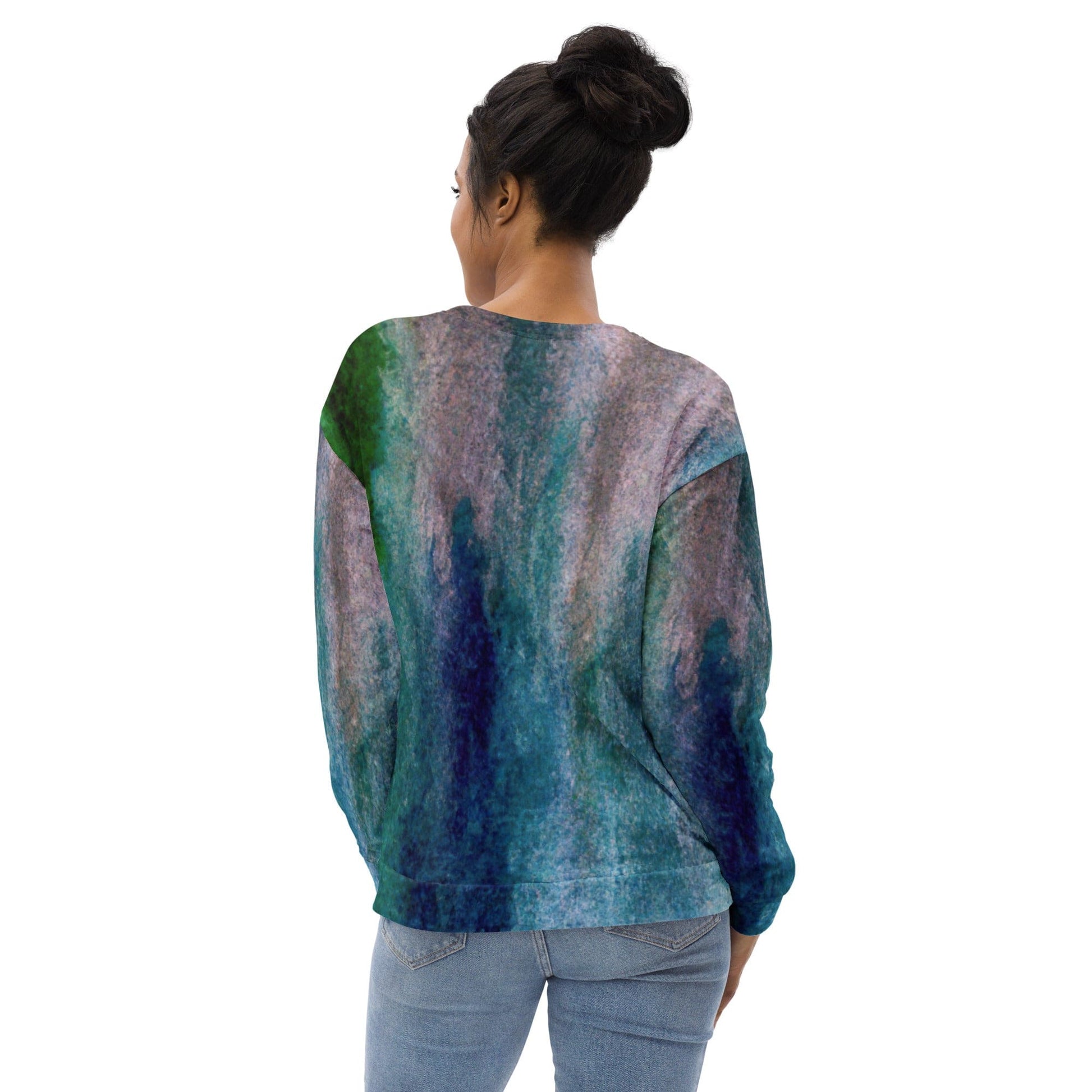Graphic Sweatshirt for Women Blue Hue Watercolor Abstract Print | Grey Coco