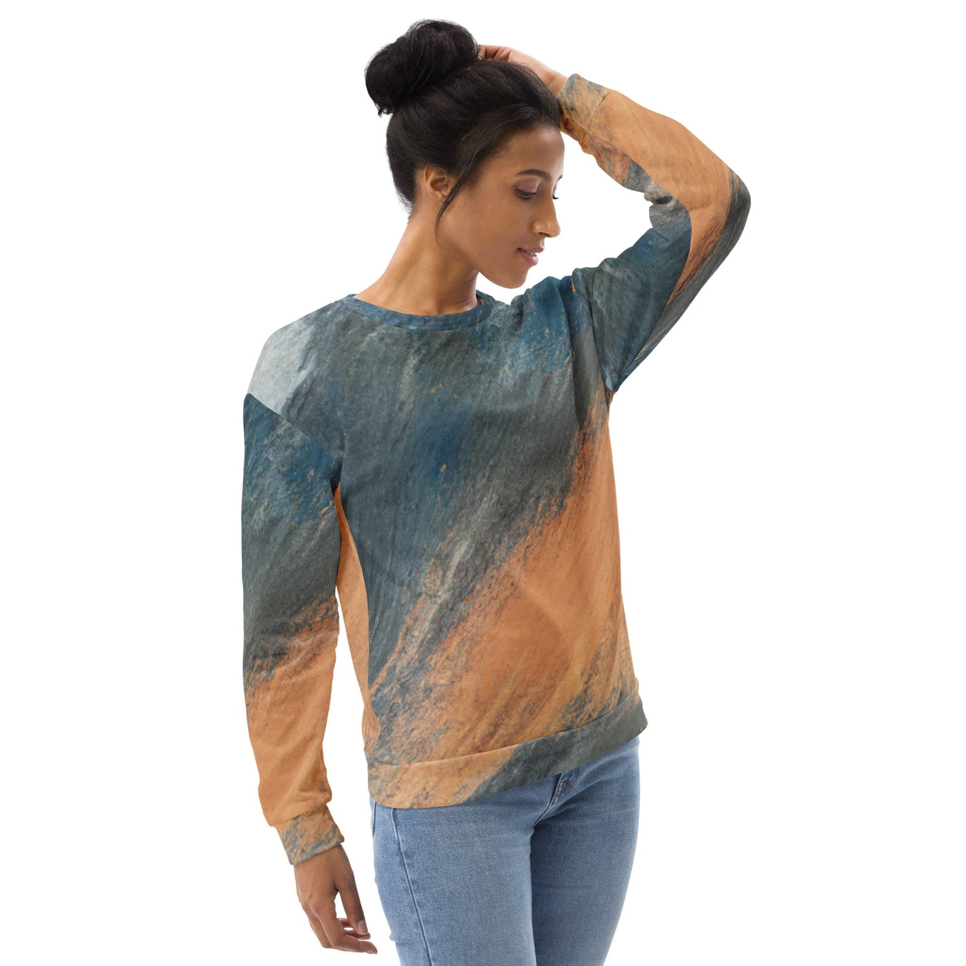 Graphic Sweatshirt for Women Blue Orange Abstract Pattern | Grey Coco