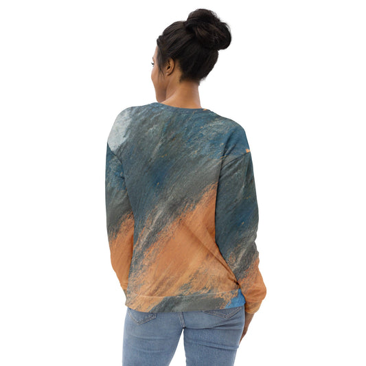 Graphic Sweatshirt for Women Blue Orange Abstract Pattern | Grey Coco