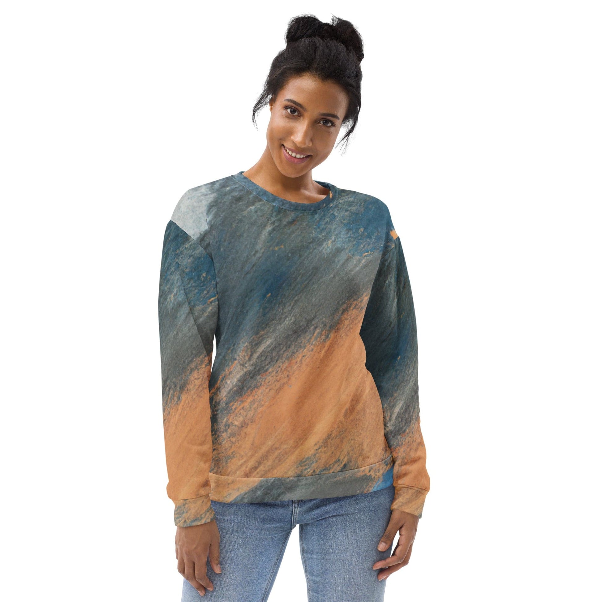 Graphic Sweatshirt for Women Blue Orange Abstract Pattern | Grey Coco