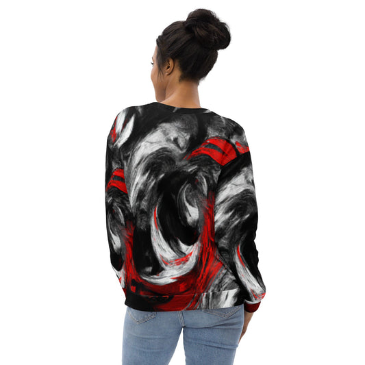 Graphic Sweatshirt for Women Decorative Black Red White Abstract | Grey Coco