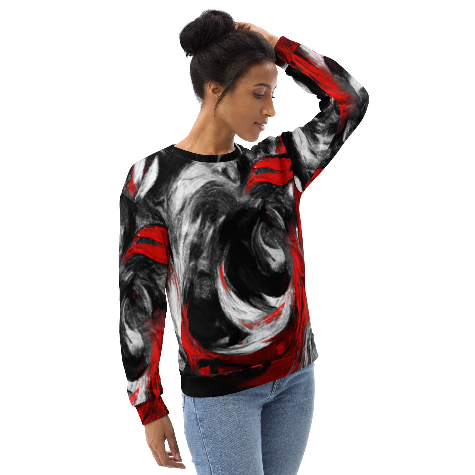 Graphic Sweatshirt for Women Decorative Black Red White Abstract | Grey Coco