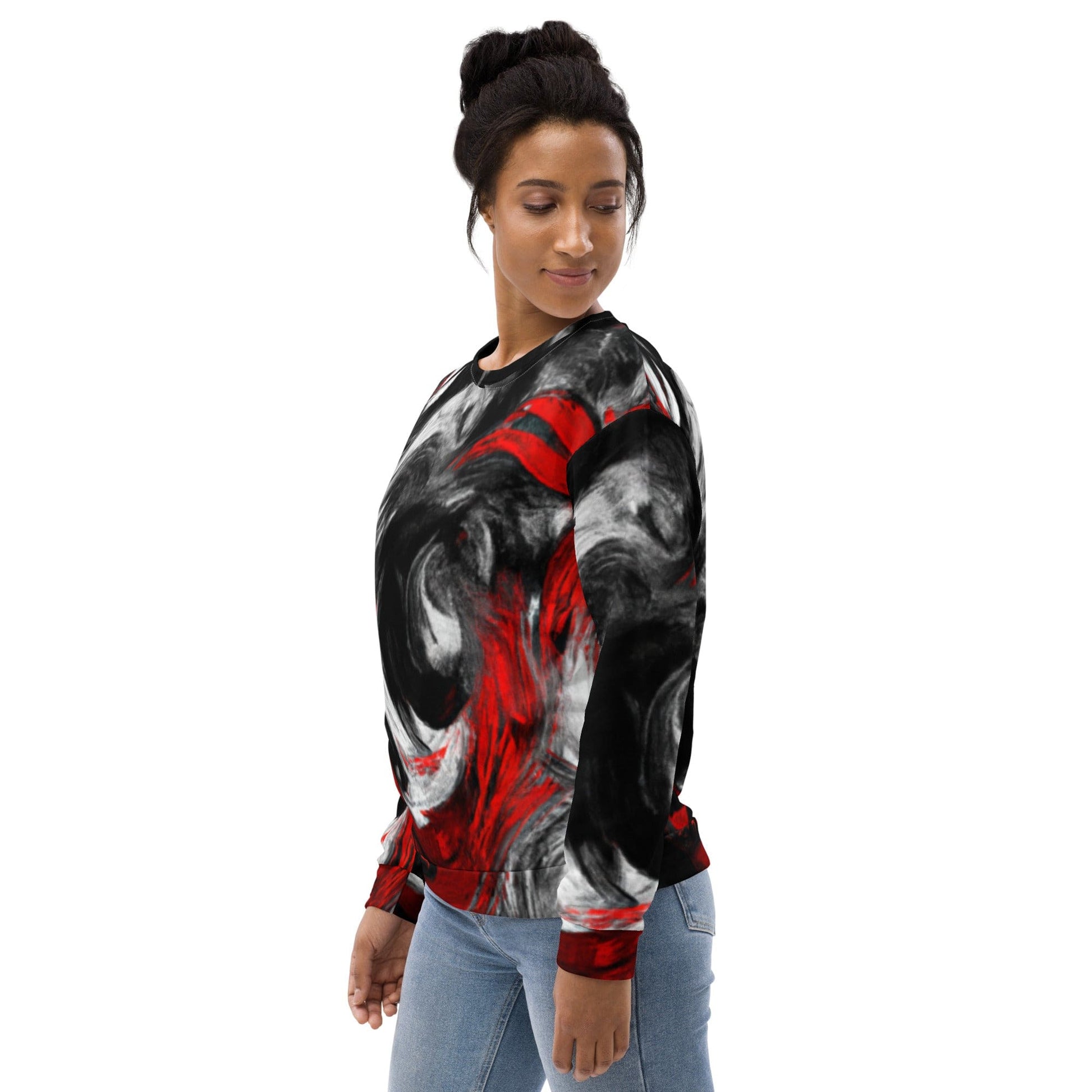 Graphic Sweatshirt for Women Decorative Black Red White Abstract | Grey Coco