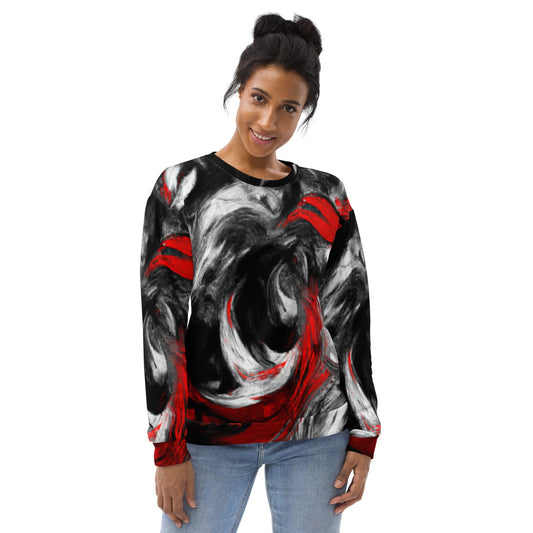 Graphic Sweatshirt for Women Decorative Black Red White Abstract | Grey Coco