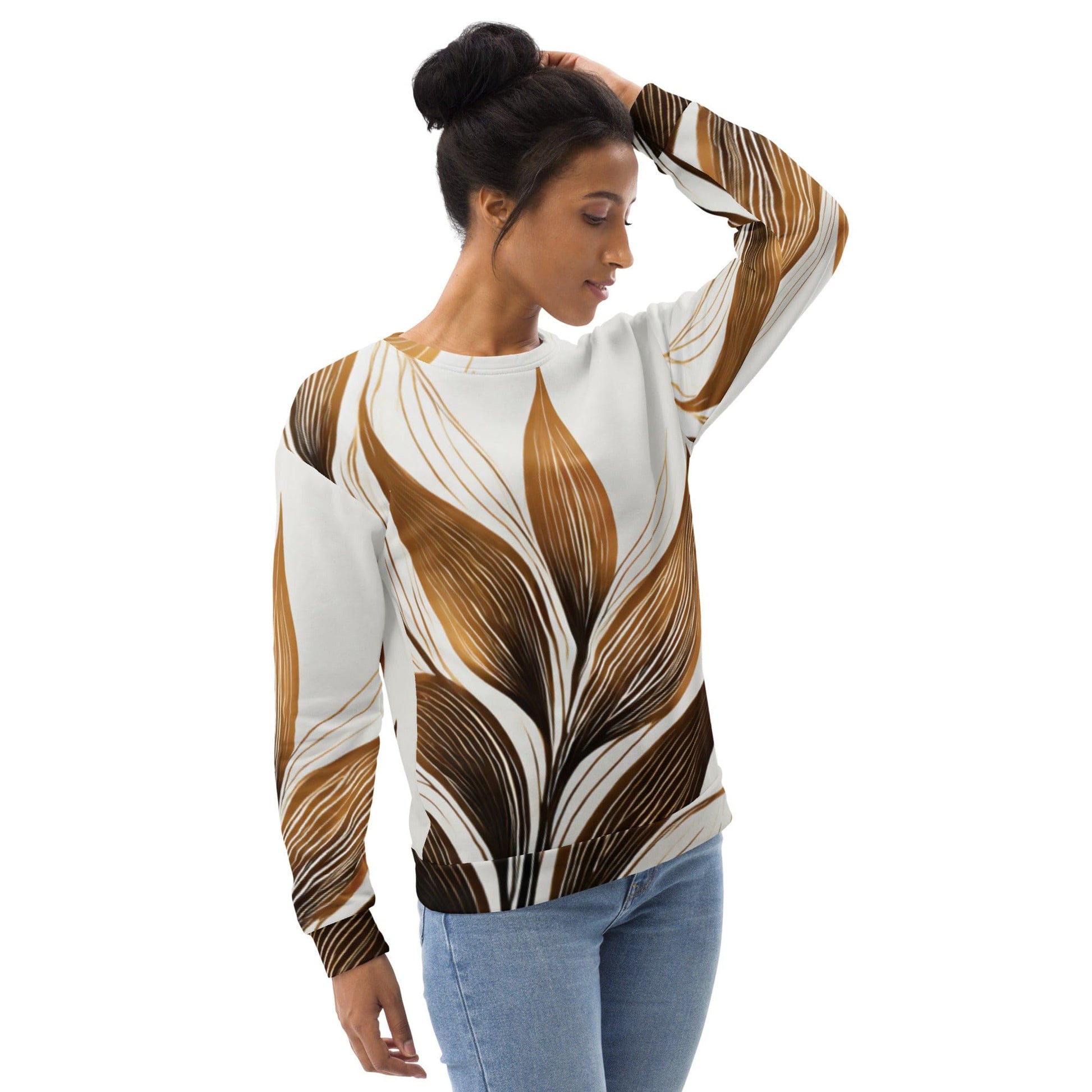Graphic Sweatshirt for Women Brown Floral Lines | Grey Coco
