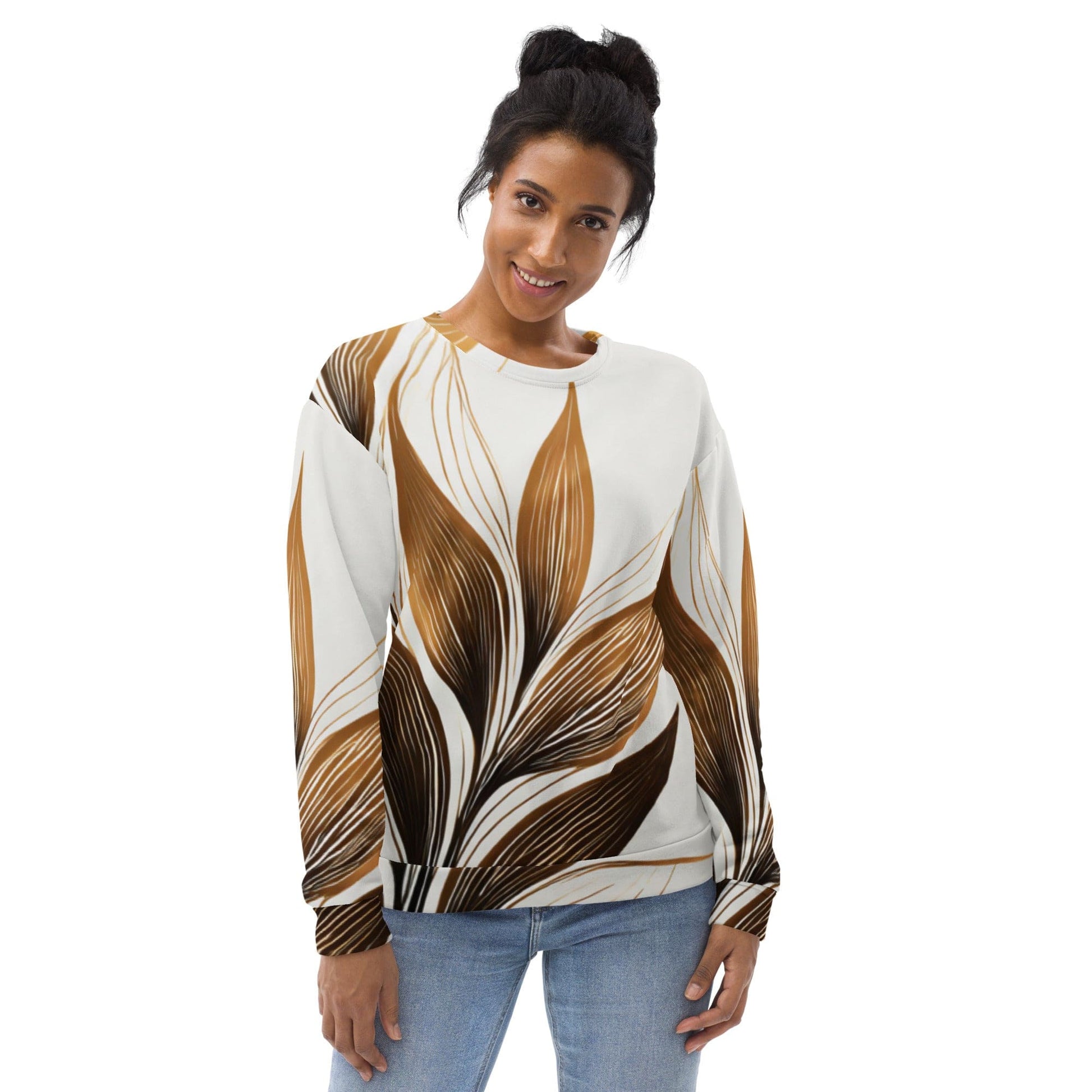 Graphic Sweatshirt for Women Brown Floral Lines | Grey Coco