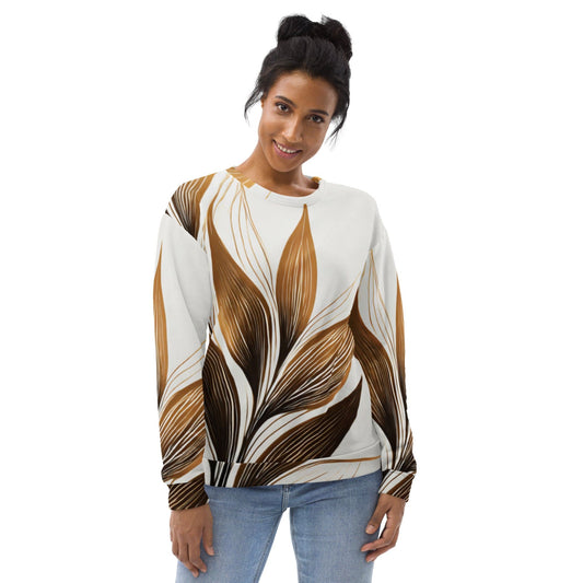 Graphic Sweatshirt for Women Brown Floral Lines | Grey Coco