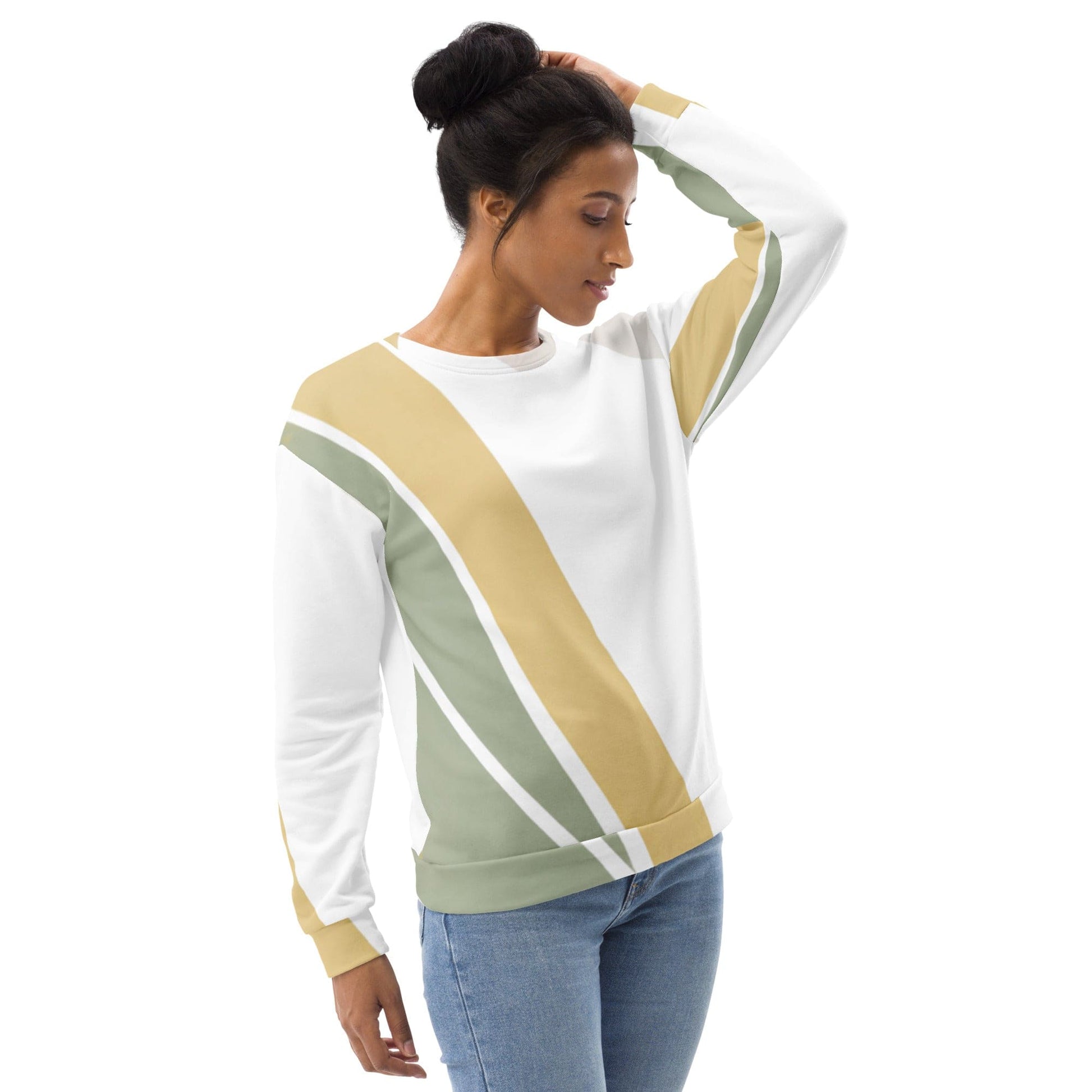 Graphic Sweatshirt for Women Green Abstract Geometric Pattern | Grey Coco