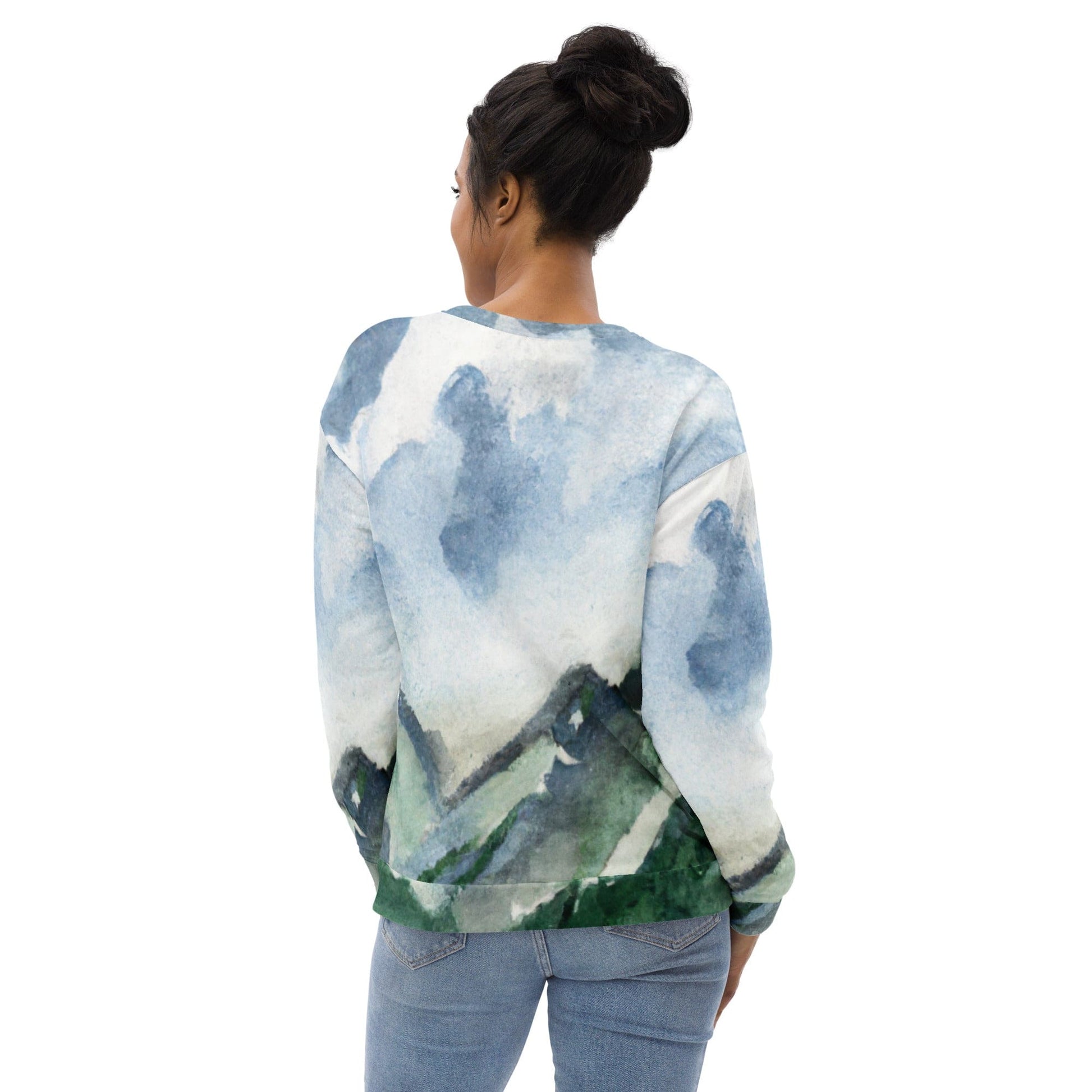 Graphic Sweatshirt for Women Green Mountainside Nature Landscape Blue | Grey Coco