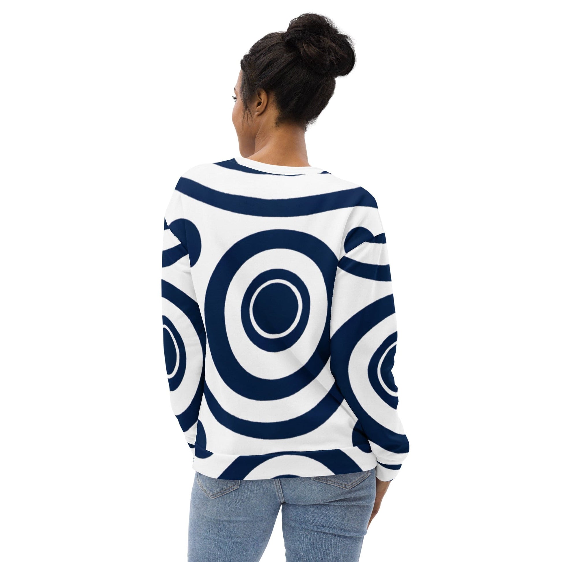 Graphic Sweatshirt for Women Navy Blue and White Circular Pattern | Grey Coco