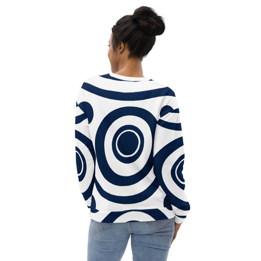 Graphic Sweatshirt for Women Navy Blue and White Circular Pattern | Grey Coco