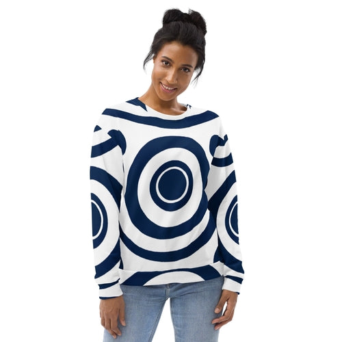 Graphic Sweatshirt for Women Navy Blue and White Circular Pattern | Grey Coco