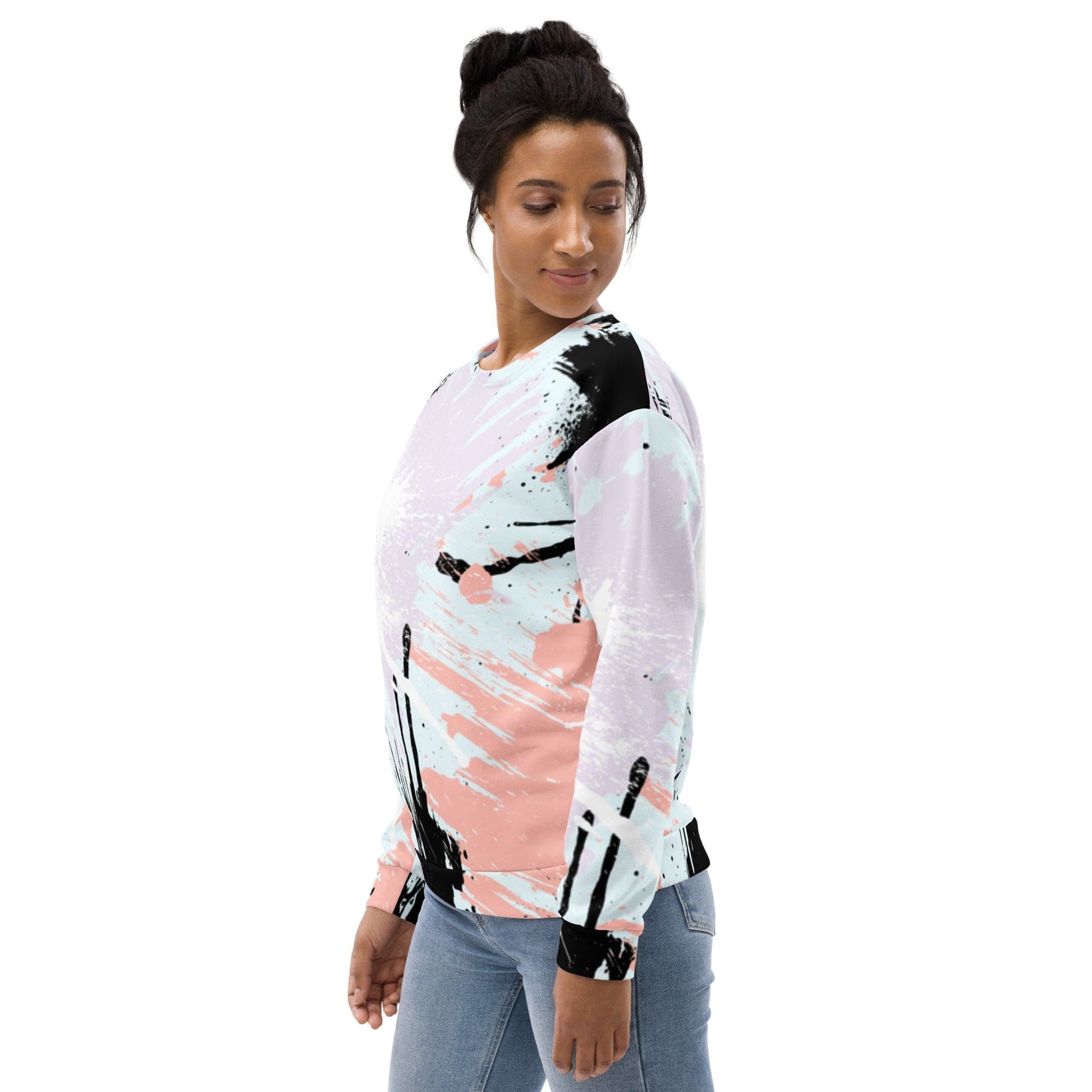 Graphic Sweatshirt for Women Pink Black Abstract Print | Grey Coco