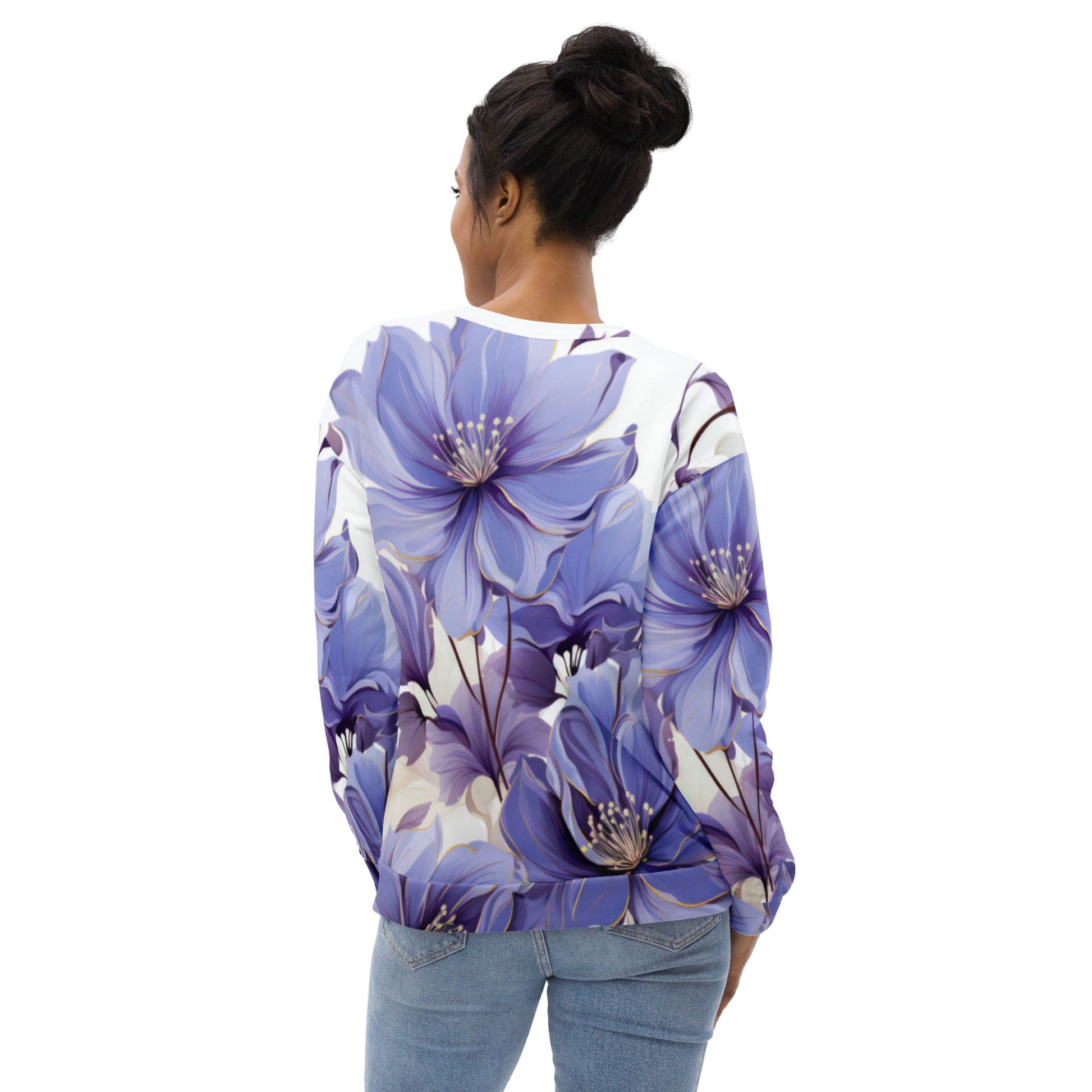 Graphic Sweatshirt for Women Purple Botanical Blooms | Grey Coco