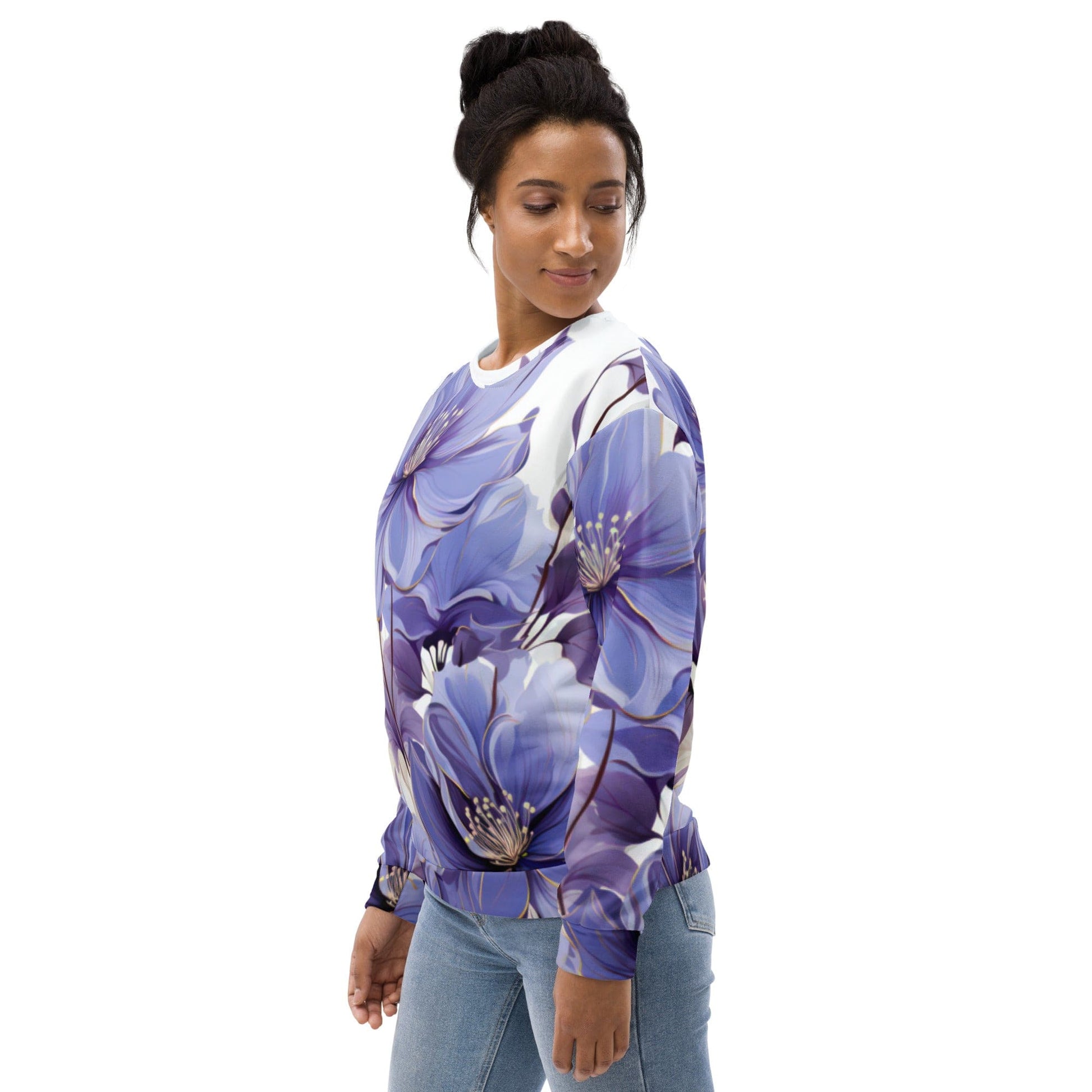 Graphic Sweatshirt for Women Purple Botanical Blooms | Grey Coco