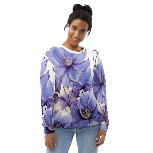Graphic Sweatshirt for Women Purple Botanical Blooms | Grey Coco