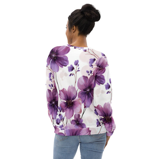 Graphic Sweatshirt for Women Purple Botanical Blooms | Grey Coco
