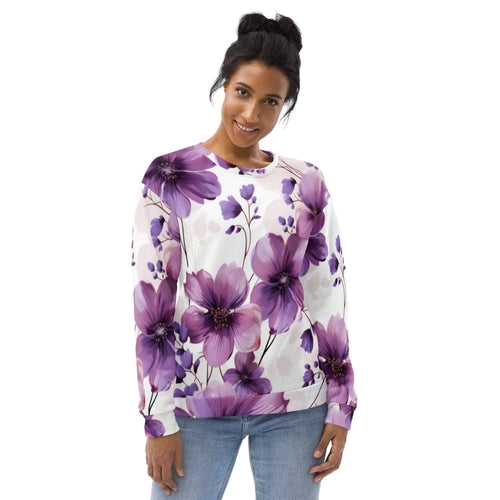 Graphic Sweatshirt for Women Purple Botanical Blooms | Grey Coco