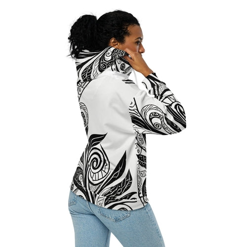 Womens Graphic Zip Hoodie Black Floral Lines | Grey Coco