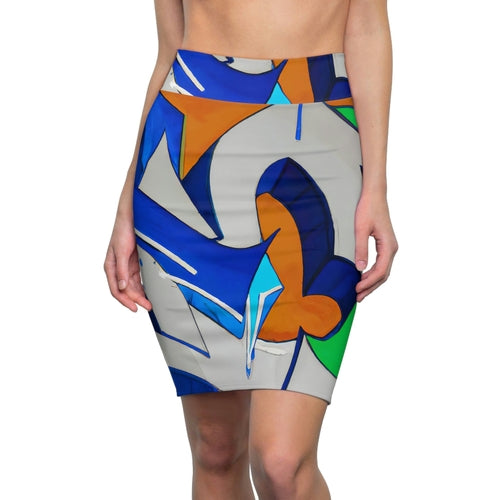 High Waist Womens Pencil Skirt - Contour Stretch, Abstract Graffiti | Grey Coco