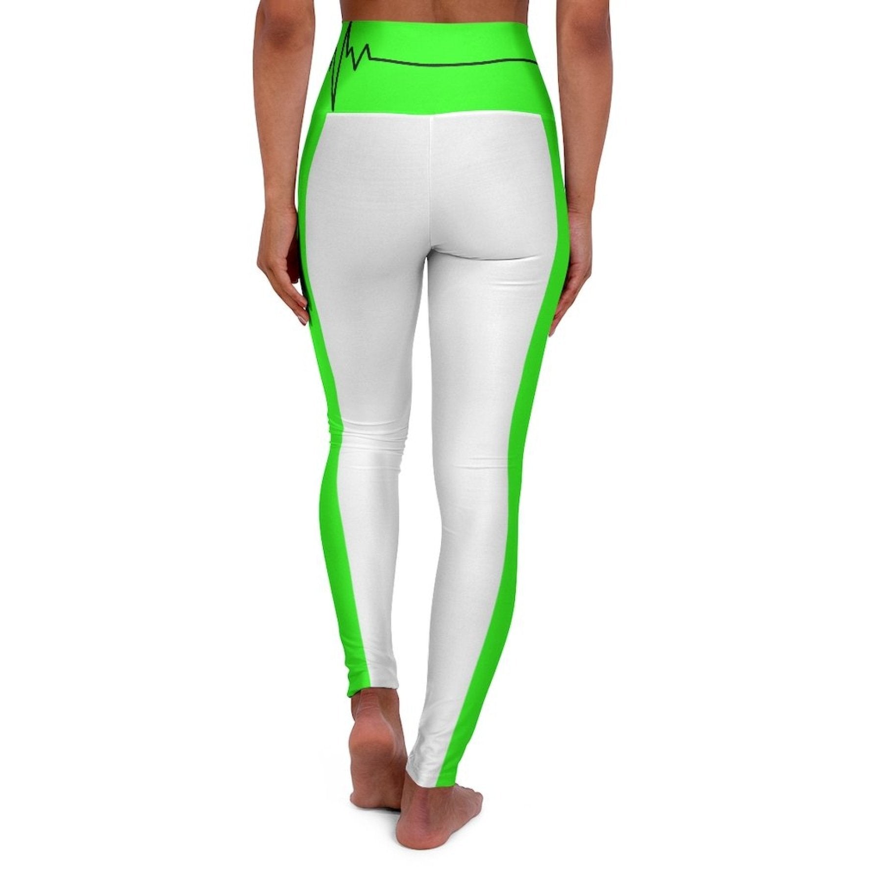 Womens High Waist Fitness Legging Yoga Pants - Neon Green White | Grey Coco
