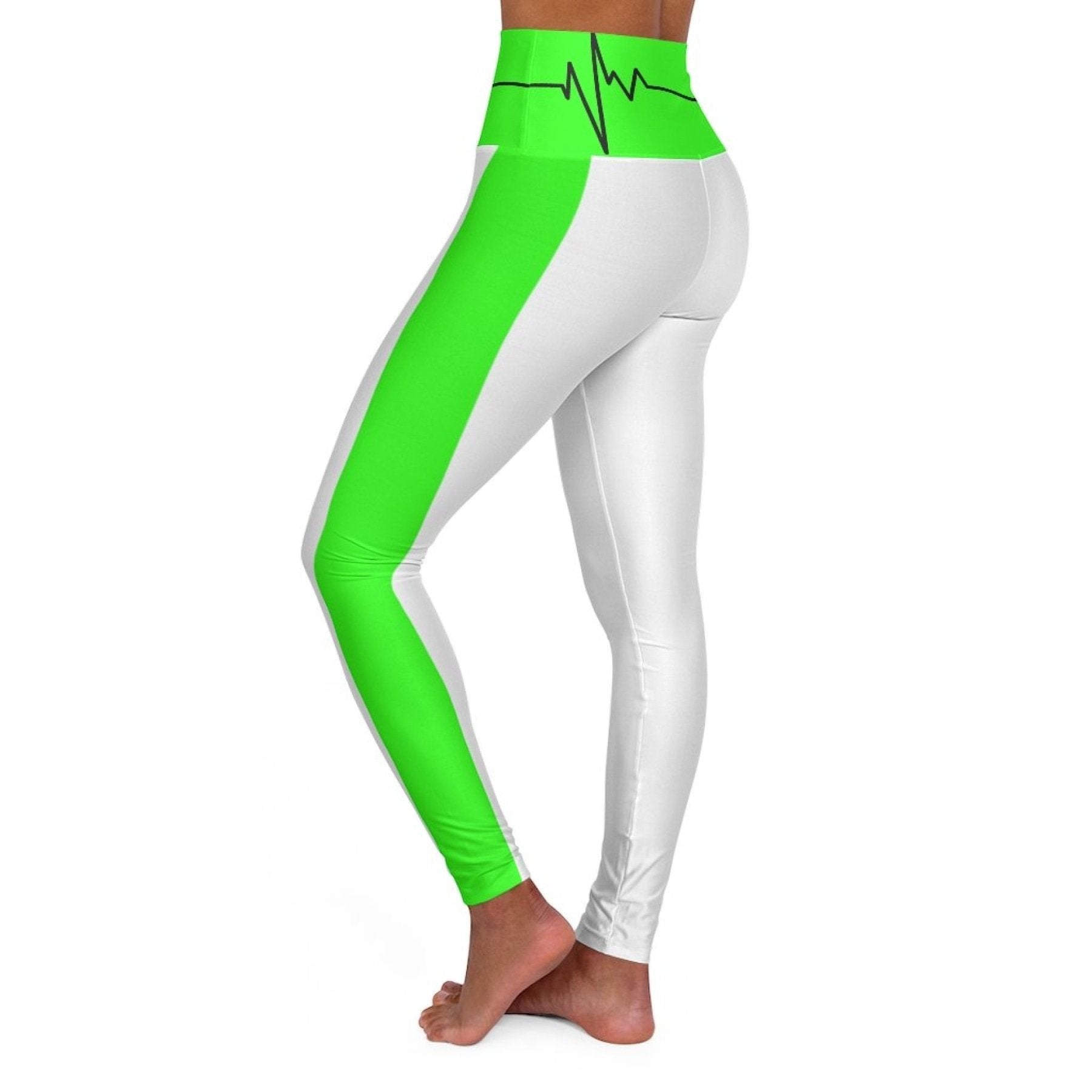 Womens High Waist Fitness Legging Yoga Pants - Neon Green White | Grey Coco