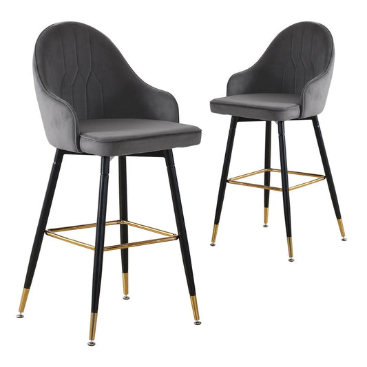 2x Bar Stools Stool Kitchen Chairs Swivel Velvet Barstools Vintage