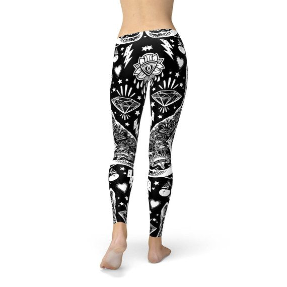 Womens Black Magic Cat Leggings | Maroon Sooty