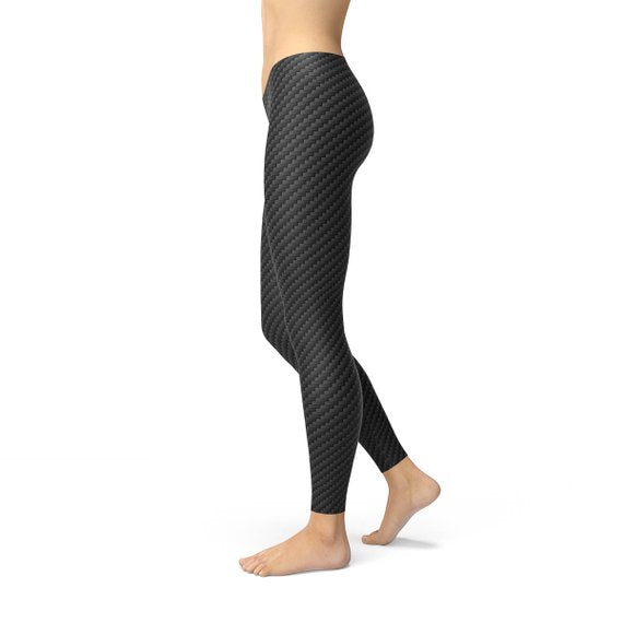 Womens Black Carbon Fiber Leggings | Maroon Sooty