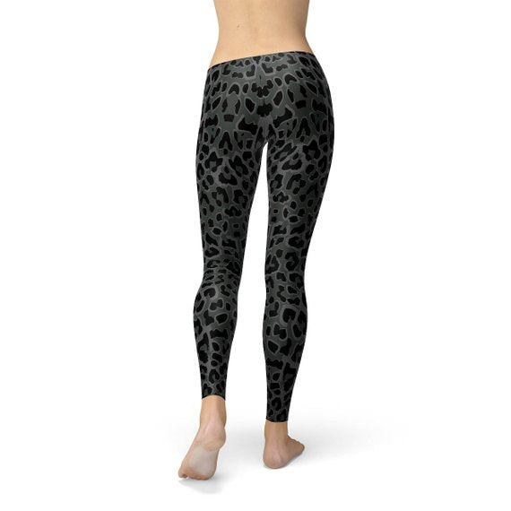Womens Black Leopard Spots Leggings | Maroon Sooty