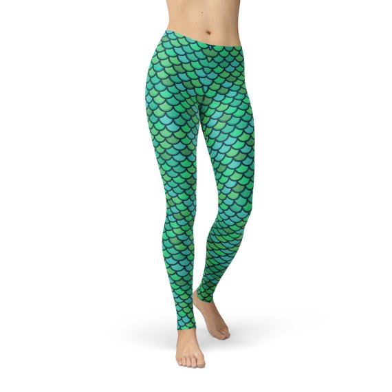 Womens Green Mermaid Leggings | Maroon Sooty