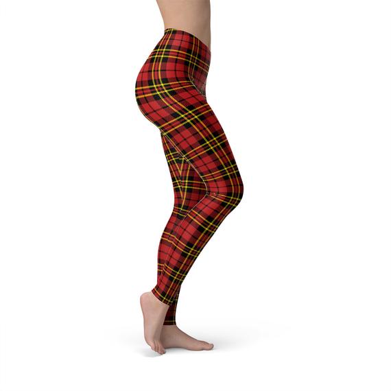 Womens Red Plaid Tartan Leggings | Maroon Sooty