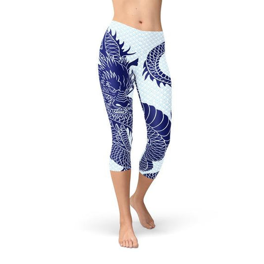Womens Japanese Dragon Capri Leggings | Maroon Sooty