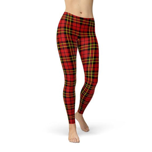 Womens Red Plaid Tartan Leggings | Maroon Sooty