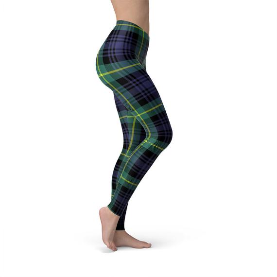 Womens Green and Blue Tartan Leggings | Maroon Sooty