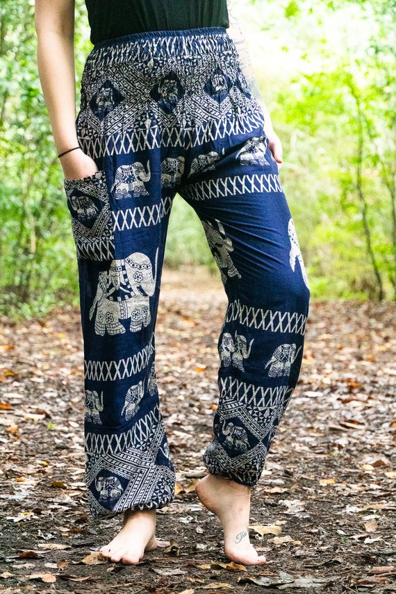 Blue ELEPHANT Pants Women Boho Pants Hippie Pants Yoga | Tan Smokey