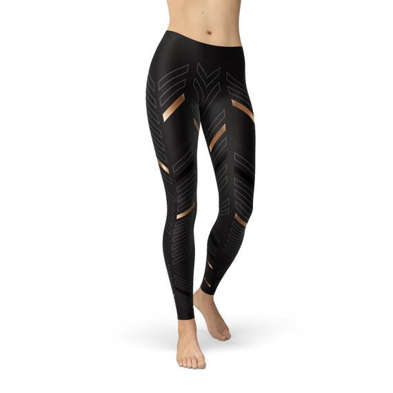 Womens Sports Stripes Black Leggings | Maroon Sooty