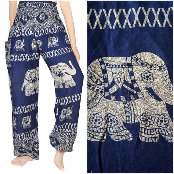 Blue ELEPHANT Pants Women Boho Pants Hippie Pants Yoga | Tan Smokey