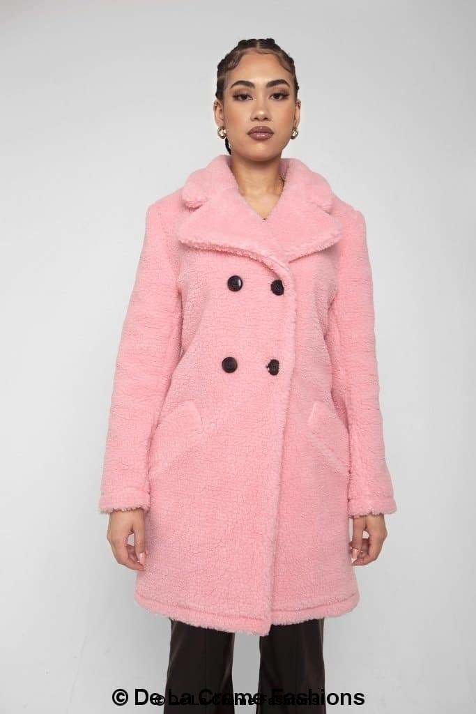Janine Double Breasted Borg Teddy Coat | Rose Eleusis