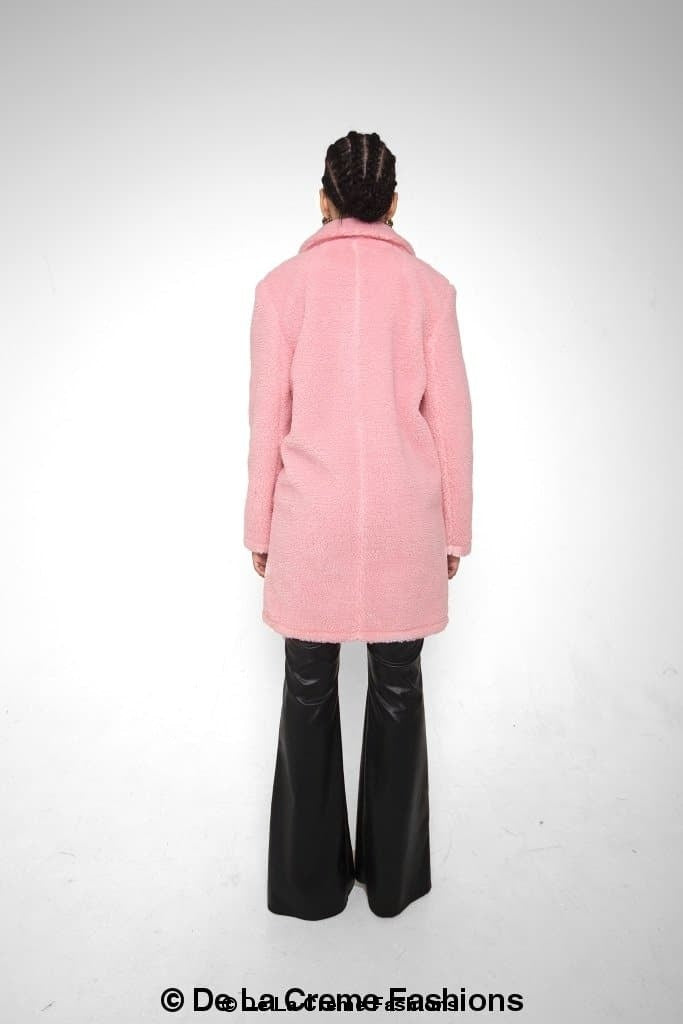 Janine Double Breasted Borg Teddy Coat | Rose Eleusis