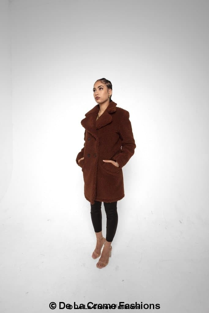 Janine Double Breasted Borg Teddy Coat | Rose Eleusis
