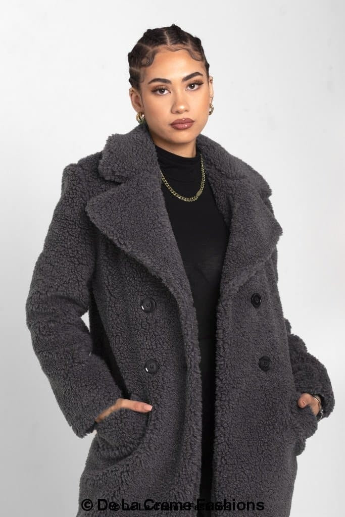 Janine Double Breasted Borg Teddy Coat | Rose Eleusis