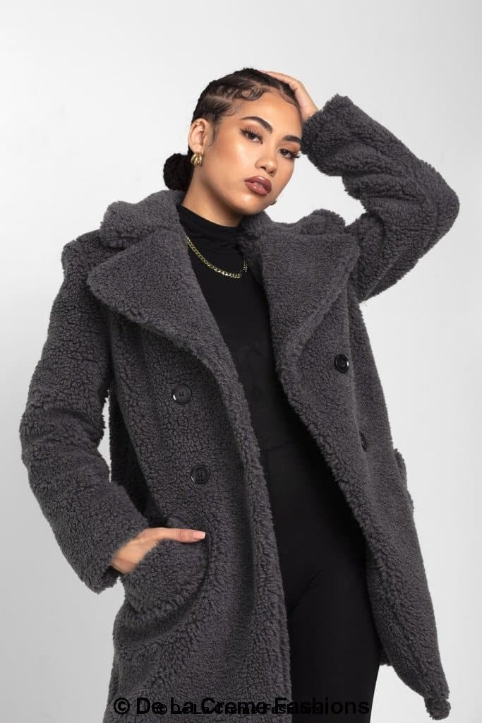 Janine Double Breasted Borg Teddy Coat | Rose Eleusis