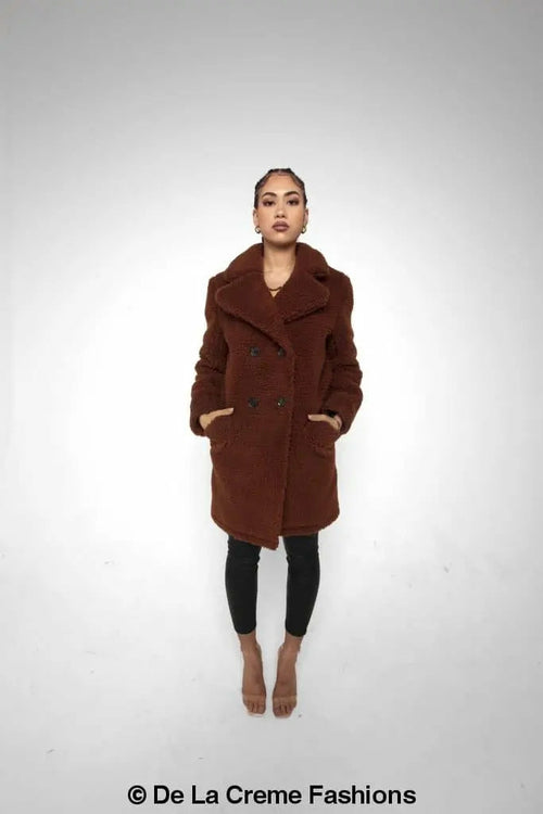 Janine Double Breasted Borg Teddy Coat | Rose Eleusis
