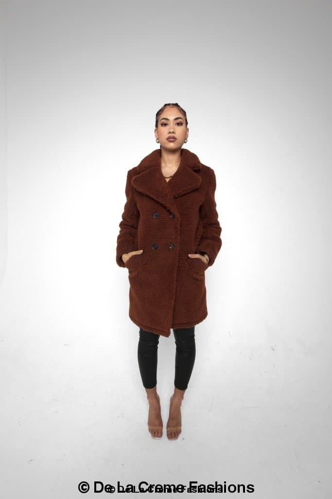 Janine Double Breasted Borg Teddy Coat | Rose Eleusis