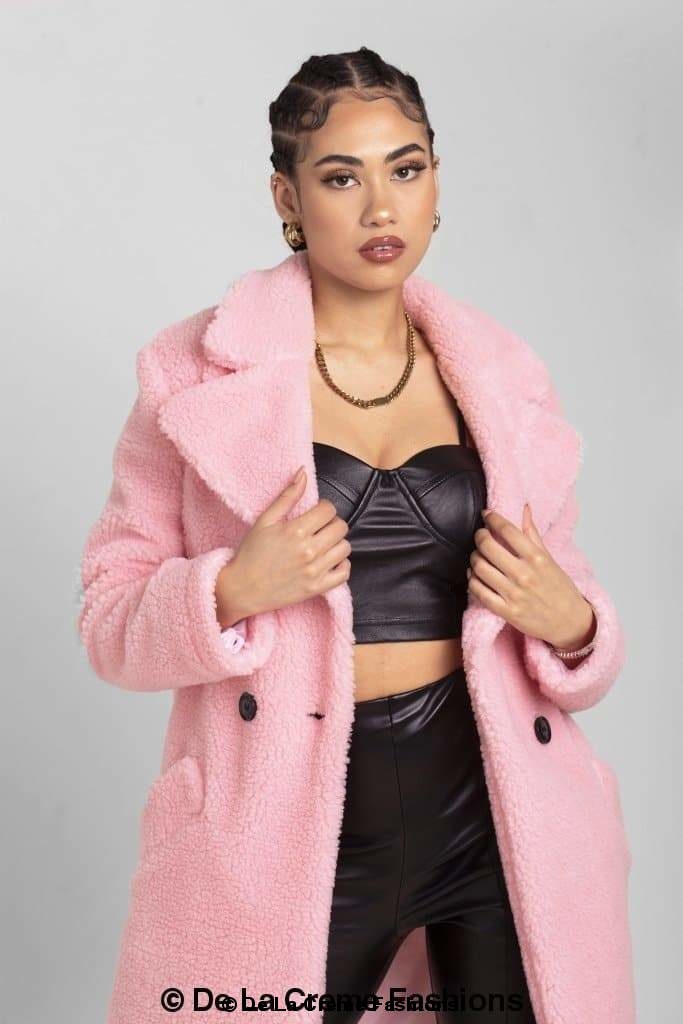 Janine Double Breasted Borg Teddy Coat | Rose Eleusis