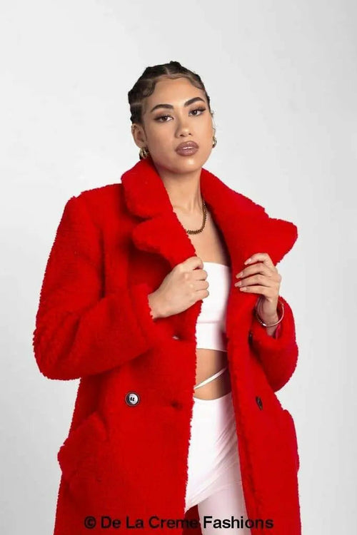 Janine Double Breasted Borg Teddy Coat | Rose Eleusis