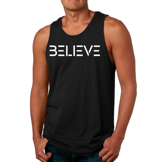Mens Fitness Tank Top Graphic T-shirt Believe White Print