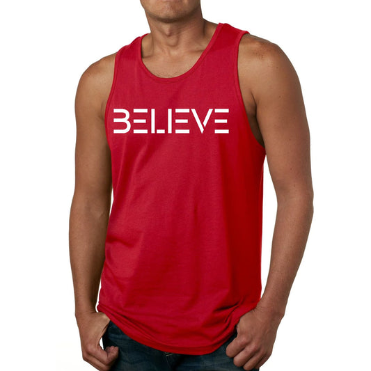 Mens Fitness Tank Top Graphic T-shirt Believe White Print
